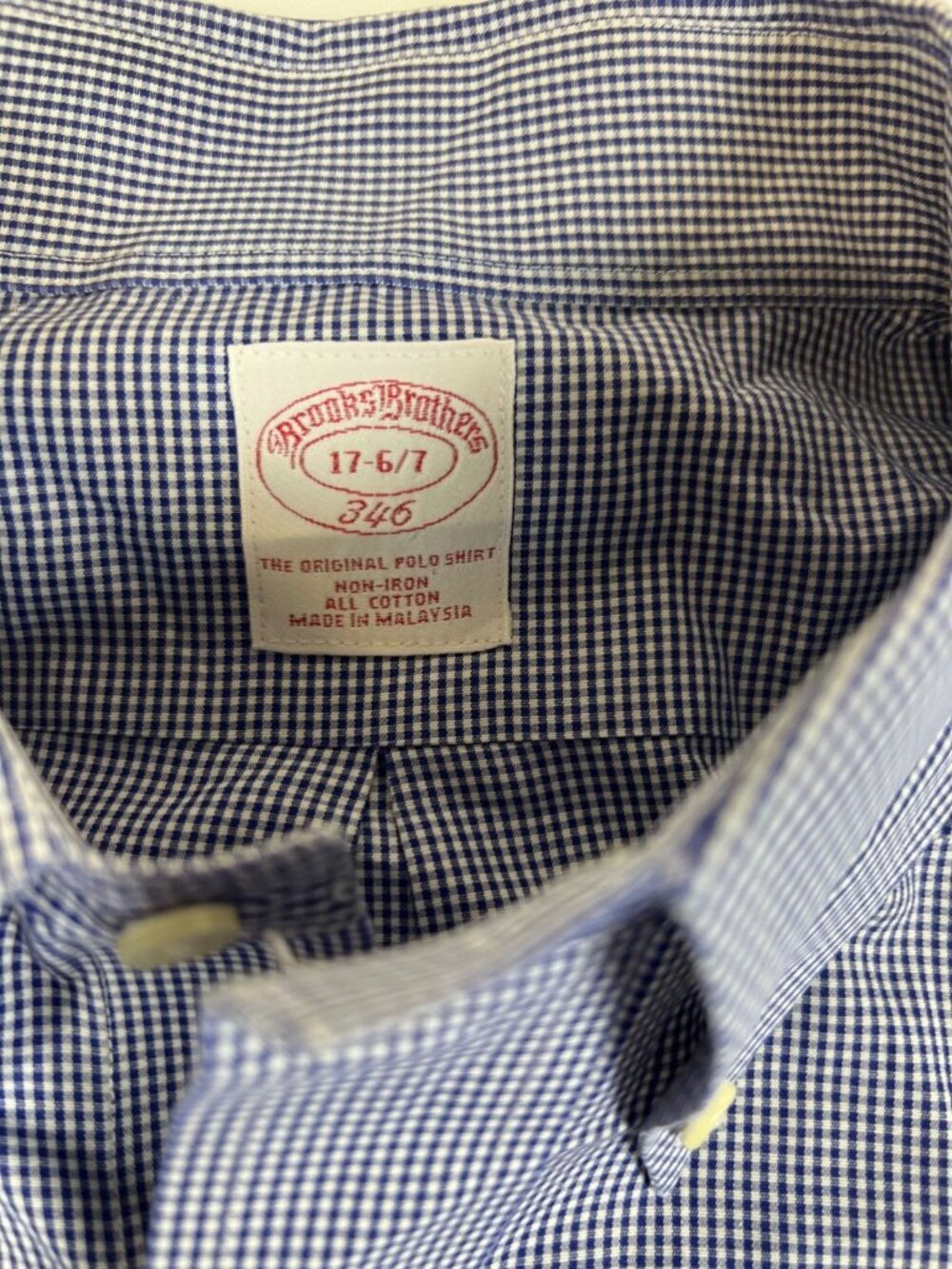 Brooks Brothers Men 17-6/7 Blue White Gingham Non-Iron Cotton Button Up Shirt - Picture 3 of 7